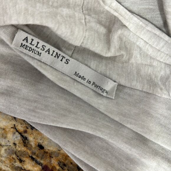 All Saints Long Sleeve Tie Front Cardigan Cover Up In Greige Size M - Picture 6 of 9